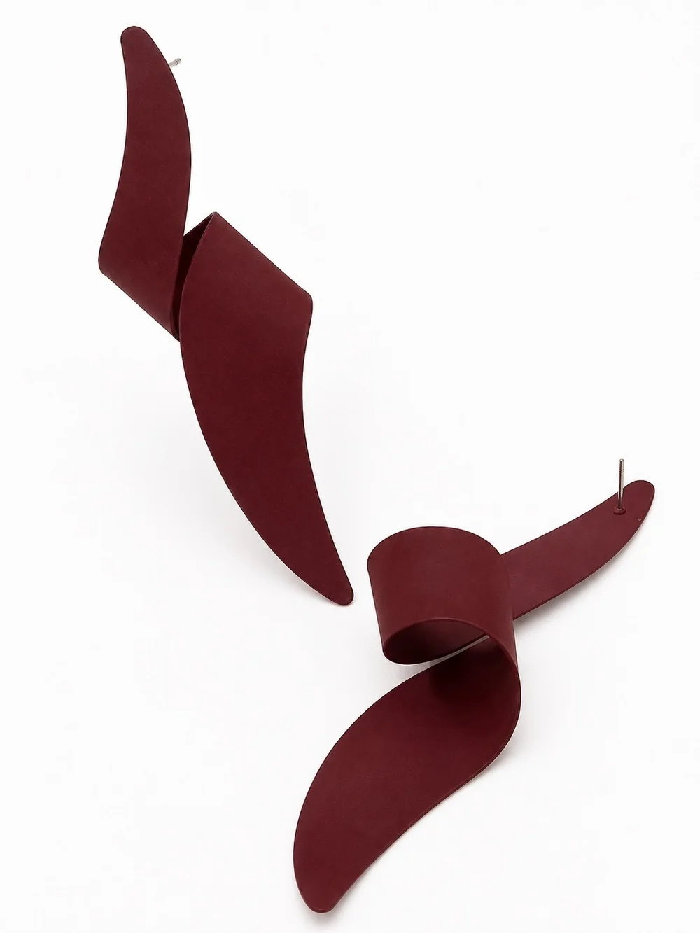 Women's Maroon Sculptural Drop Earrings